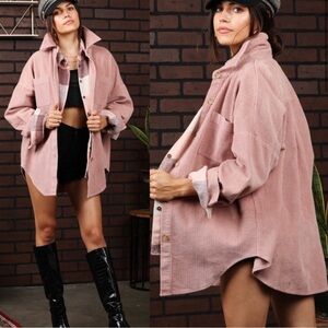 Rose corduroy shacket in rose